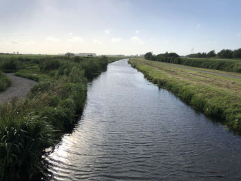Scenic view of river amidst field against sky