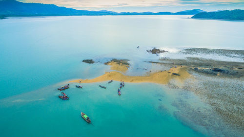 High angle view of people on sea shore