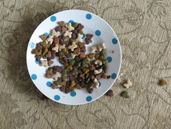 High angle view of salad in plate on table