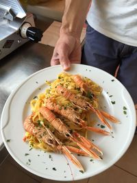 High angle view of food in plate on table