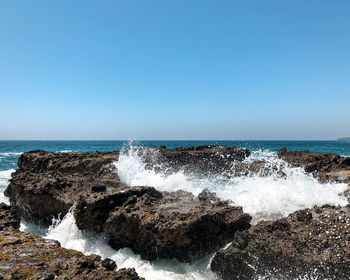 Scenic view of sea against clear sky