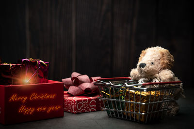 Close-up of stuffed toy in basket