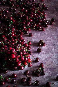 High angle view of berries on table