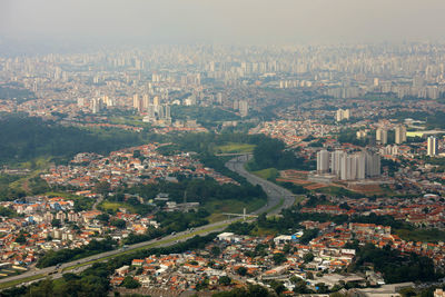 High angle view of townscape against sky