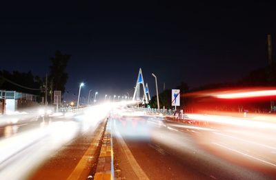 Light trails on road at night