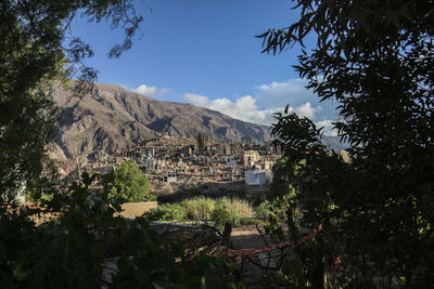 View of townscape with mountain in background