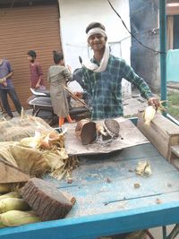 Man working at fish market