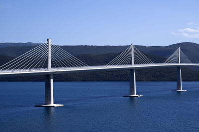 Bridge over river against clear sky
