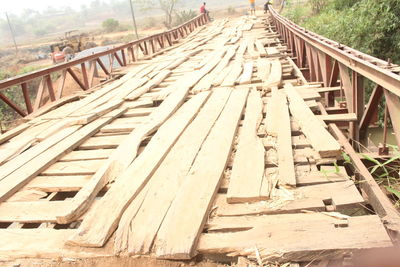 View of railroad tracks along footbridge