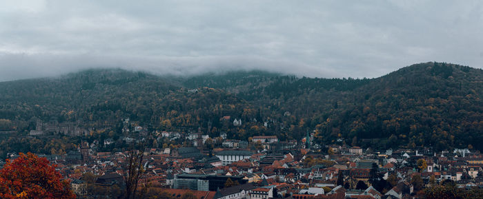 Stunning high angle view over heidelberg's townscape and its castle from the philosopher's way.