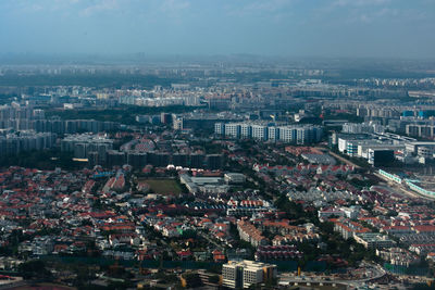 High angle shot of townscape against sky