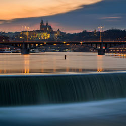 View of bridge over river at sunset