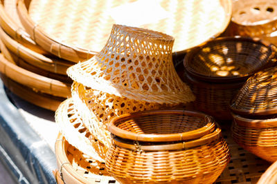 High angle view of wicker basket