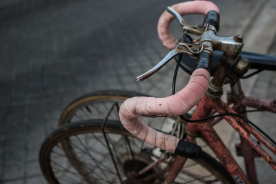 High angle view of bicycle parked on street