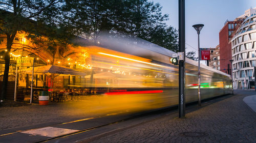 Long exposure of tramway at night in the streets of a european capital