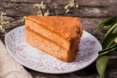 Close-up of cake slice in plate