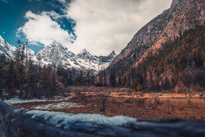 Scenic view of snowcapped mountains against sky