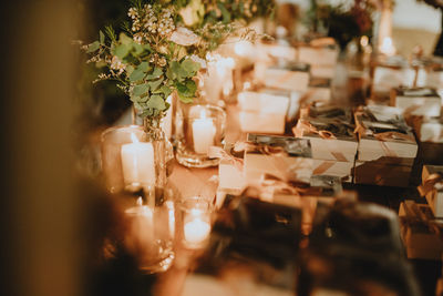 Close-up of decorations on table