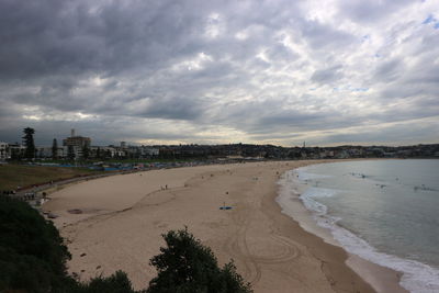 Scenic view of beach against sky during sunset