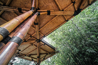 High angle view of bamboo roof against wall