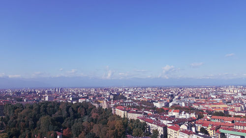 High angle shot of townscape against sky