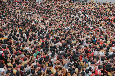 High angle view of people standing outdoors