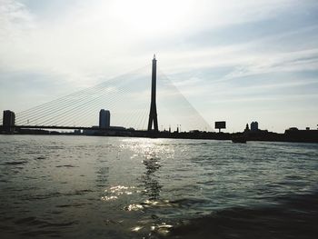 Suspension bridge over river