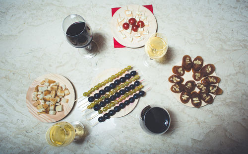 High angle view of breakfast on table