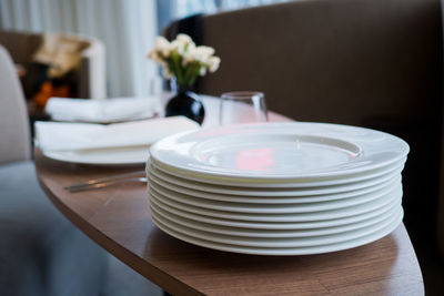 Close-up of tea cup on table in restaurant