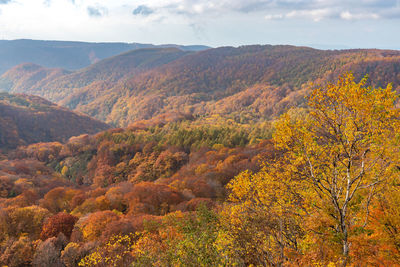 Scenic view of mountains against sky during autumn