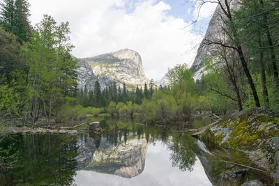 Scenic view of yosemite reflected in water