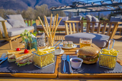 Food and drink on table at restaurant