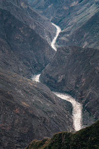 High angle view of water flowing through land