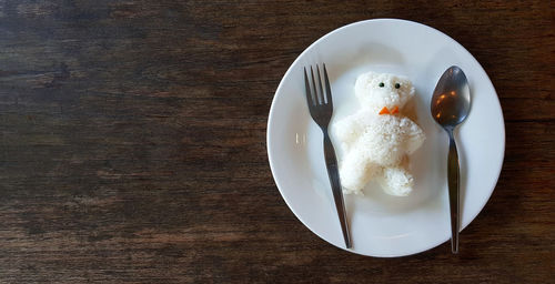 High angle view of dessert in plate on table