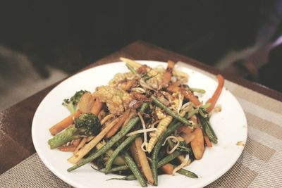 High angle view of food in plate on table