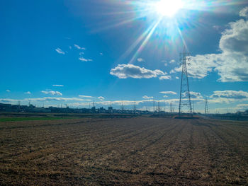 Scenic view of field against sky on sunny day