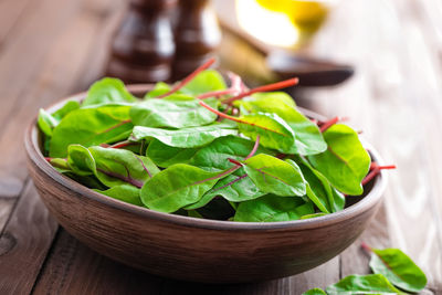 Close-up of salad in bowl on table