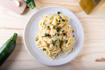 High angle view of food in plate on table