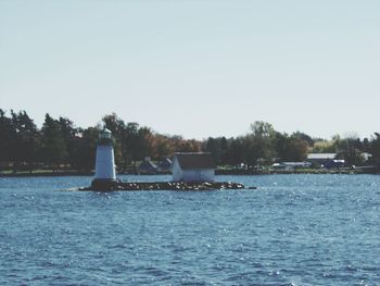 Scenic view of lake against clear sky