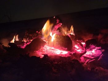 High angle view of bonfire at night