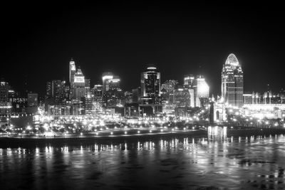 Illuminated buildings in city at night