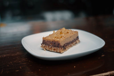 Close-up of cake in plate on table