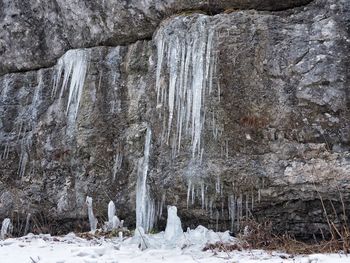 View of icicles on rock