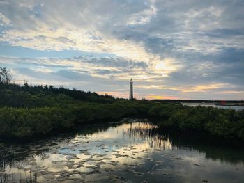 View of factory against sky during sunset