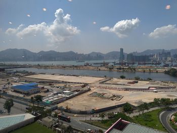 High angle view of cityscape against sky