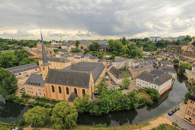 High angle view of buildings in city