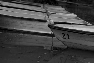 Close-up of boat moored on water