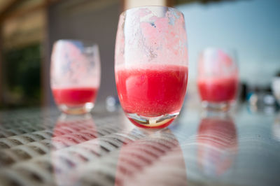 Close-up of beer in glass on table