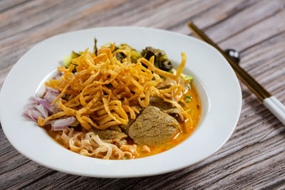 High angle view of meal served in bowl