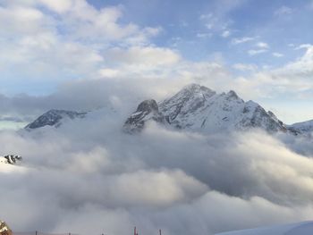 Scenic view of snowcapped mountains against sky